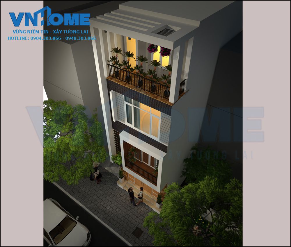 Thiết kế nhà lô hiện đại 4 tầng