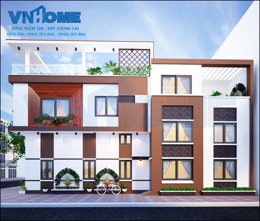 biệt thự hiện đại 2.5 tầng 2 mặt tiền, mặt tiền 6m